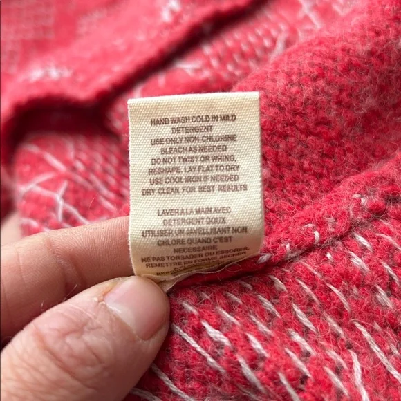 Free People Red Fair Isle Cowl Neck Sweater Women’s M Wool Blend Winter - Picture 7 of 11